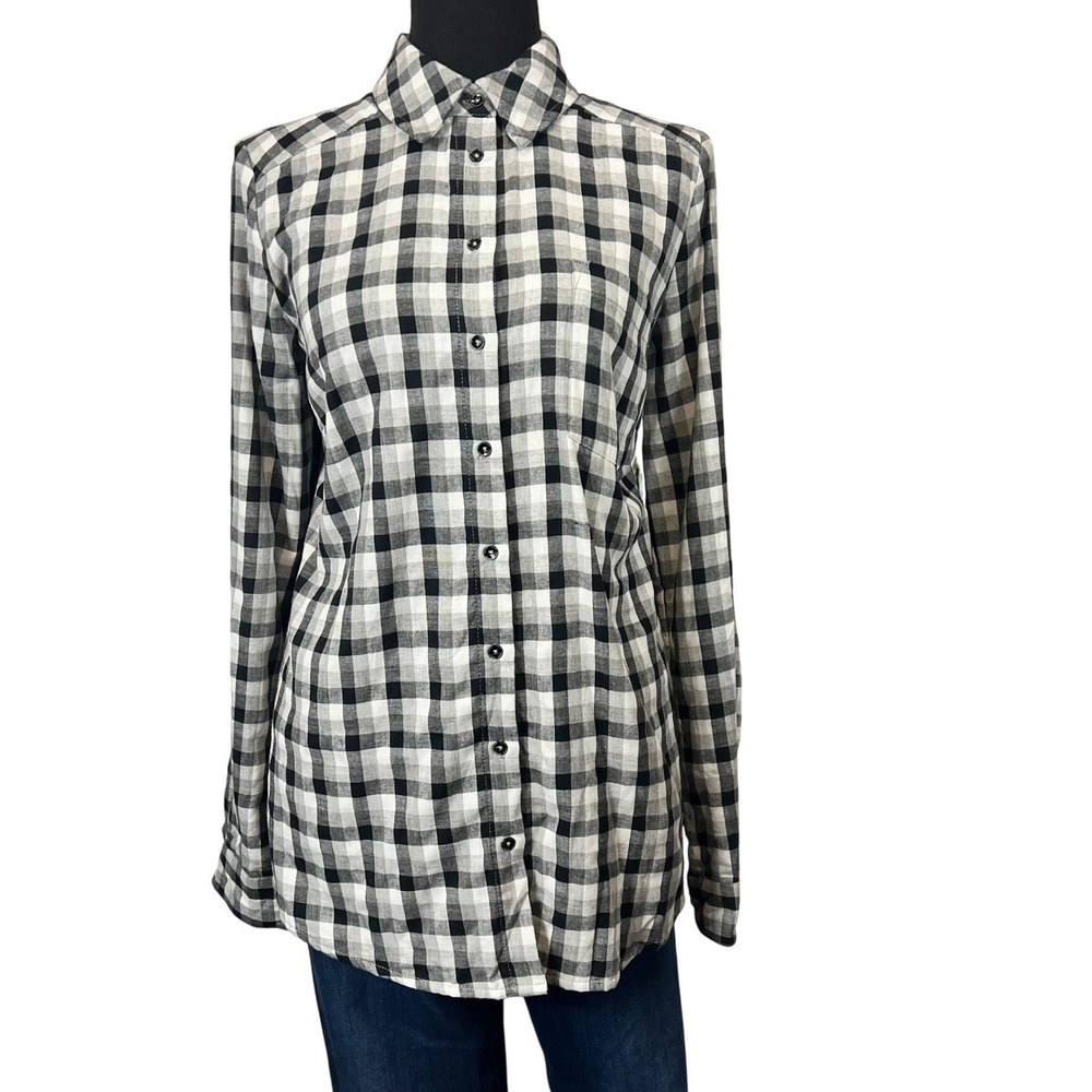 G.H. Bass & Co. Flannel Lined Button Up Black White Plaid Shirt Size Medium Cozy